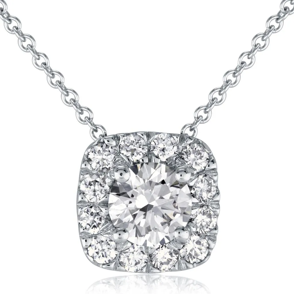 18K White Gold Fire & Ice Diamond Halo Pendant Necklace