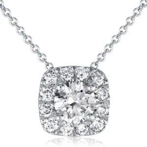 18K White Gold Fire & Ice Diamond Halo Pendant Necklace