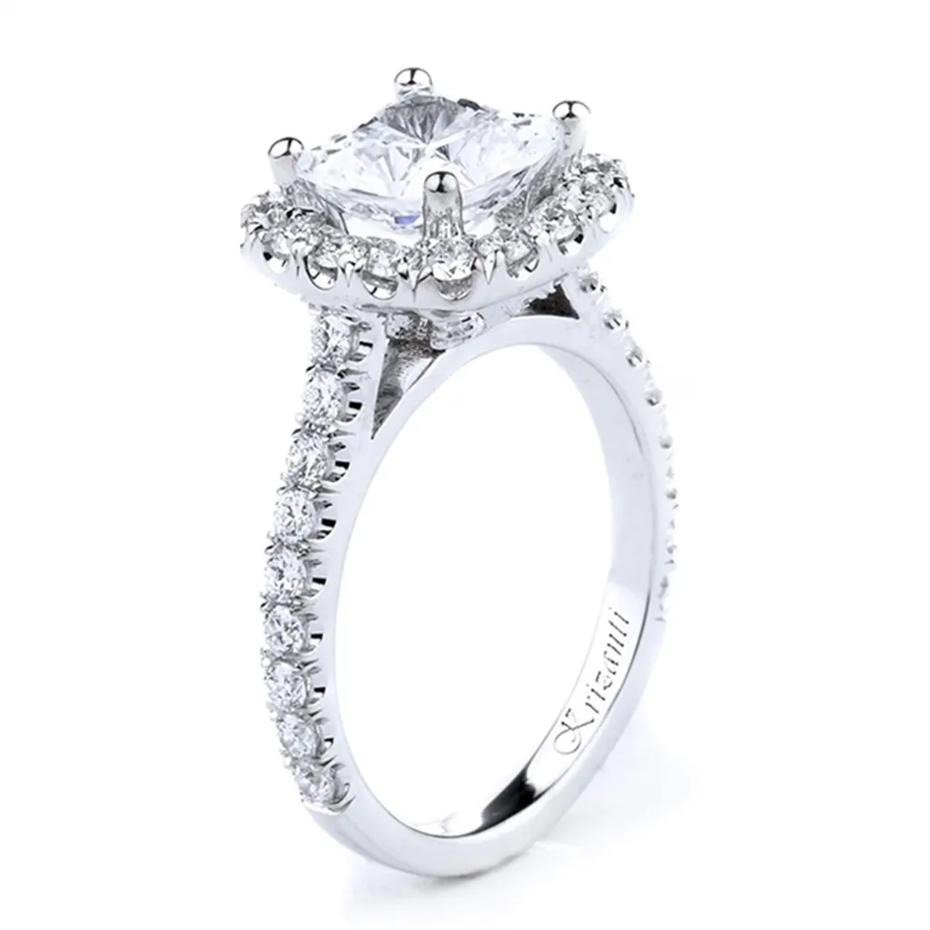 18K White Gold Halo Cushion Diamond Engagement Ring