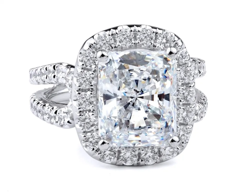 18K White Gold Halo Radiant Natural Diamonds Engagement Ring