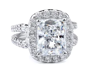 18K White Gold Halo Radiant Natural Diamonds Engagement Ring