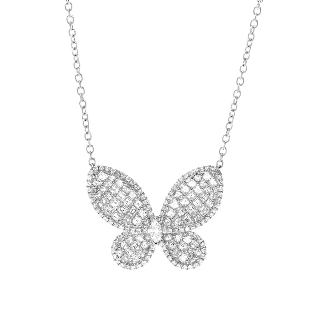 18K White Gold Natural Diamonds Butterfly Necklace