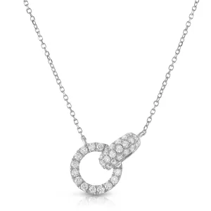 18K White Gold Natural Diamonds Circle Link Necklace