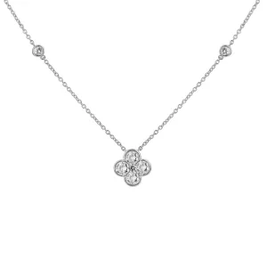 18K White Gold Natural Diamonds Flower Necklace