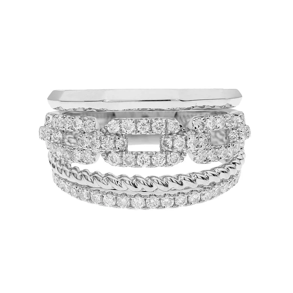 18K White Gold Wide Band Natural Diamonds Ring