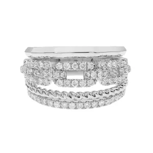 18K White Gold Wide Band Natural Diamonds Ring