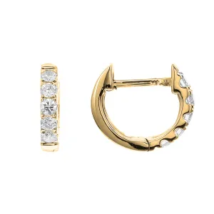 18K Yellow Gold 10mm Round Huggie Natural Diamonds Hoop Earrings
