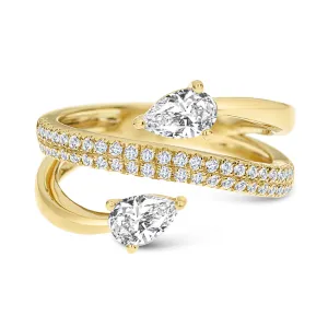18K Yellow Gold Bypass Natural Diamonds Ring