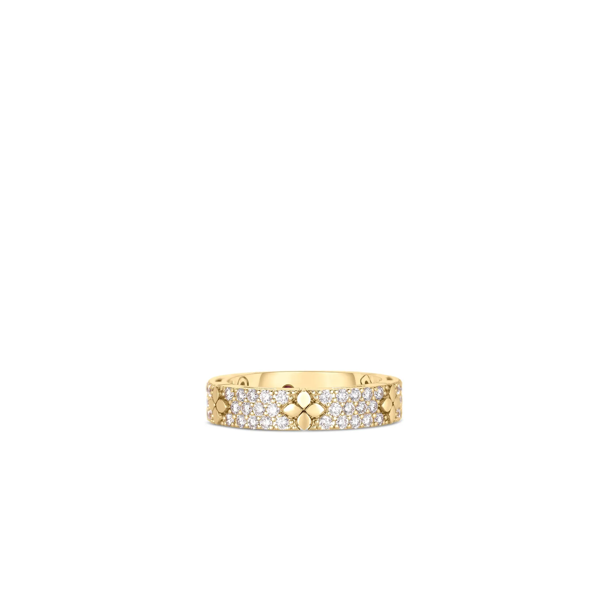 18K YELLOW GOLD LOVE IN VERONA PAVE DIAMOND & POLISHED FLOWER NARROW RING