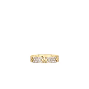18K YELLOW GOLD LOVE IN VERONA PAVE DIAMOND & POLISHED FLOWER NARROW RING