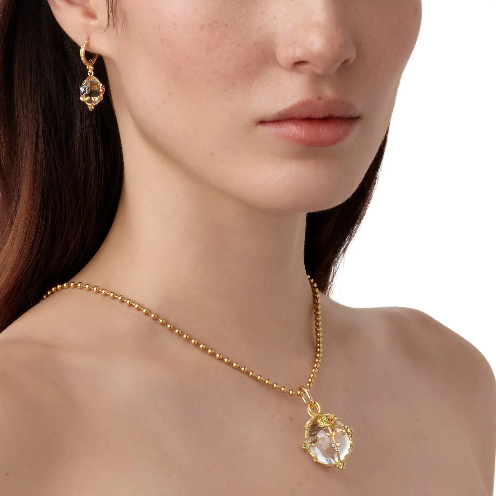 18k Yellow Gold Medium Fiori Rock Crystal Amulet