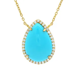 18K Yellow Gold Turquoise and Diamond Halo Necklace