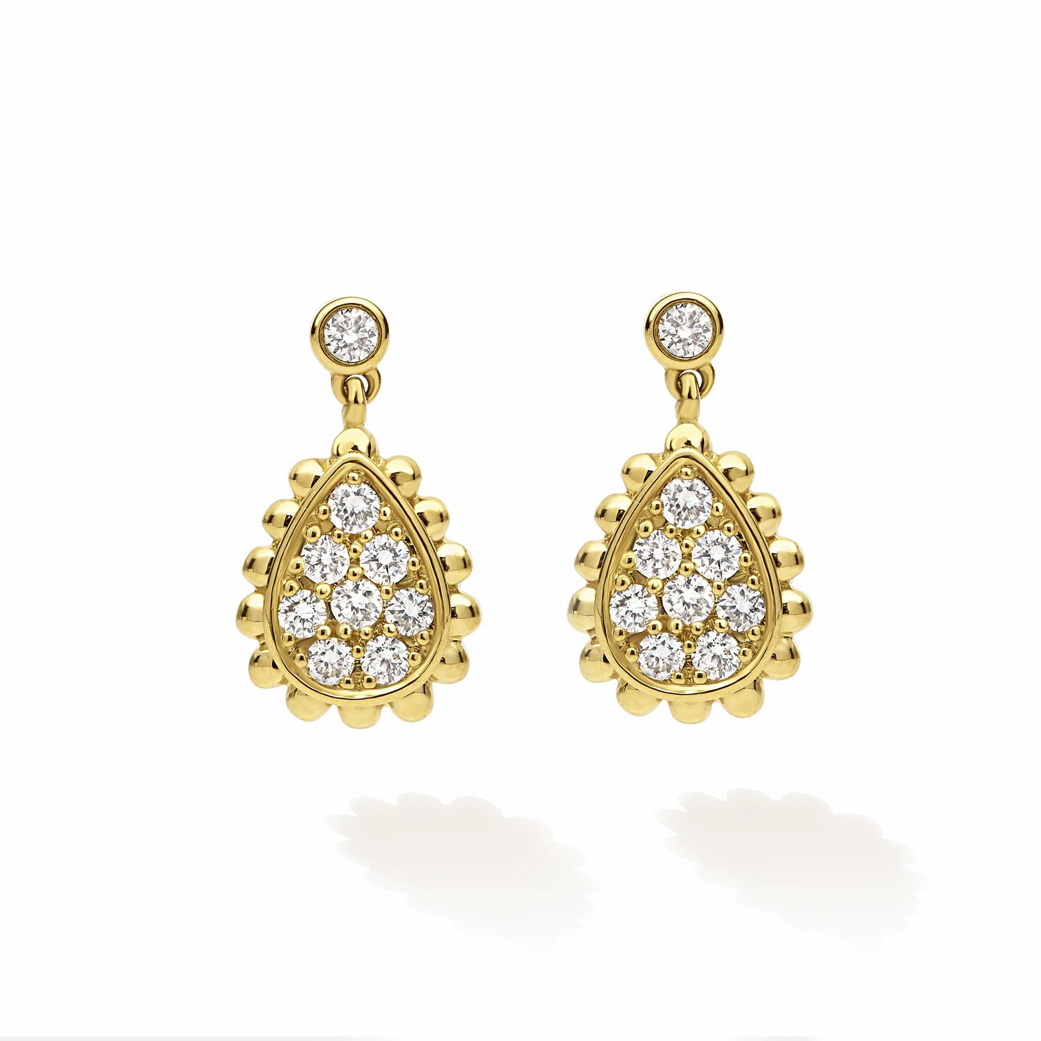 18K Caviar Gold Diamond Drop Earring