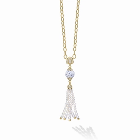 18K Caviar Gold Lotus & Lavendar Jade Tassel Necklace