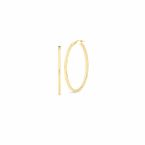 18K DESIGNER GOLD THE PERFECT HOOP LARGE SQUARE EDGED OVAL EARRINGS