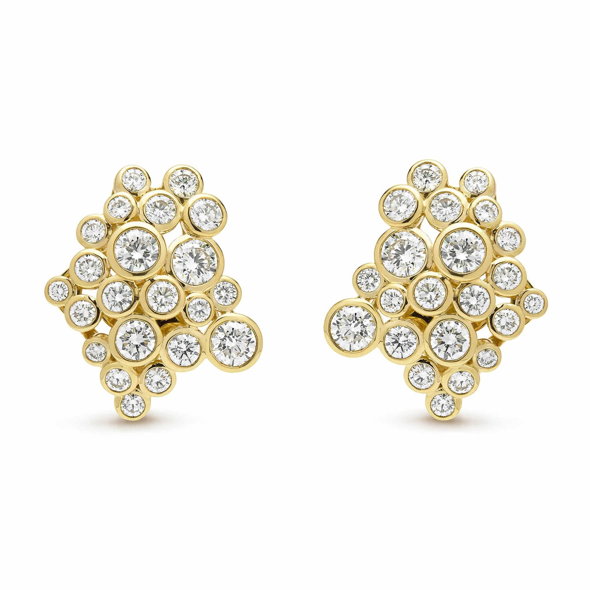 18K Fizz Diamond Cluster Omega Clip Earrings