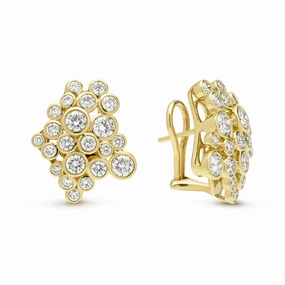 18K Fizz Diamond Cluster Omega Clip Earrings