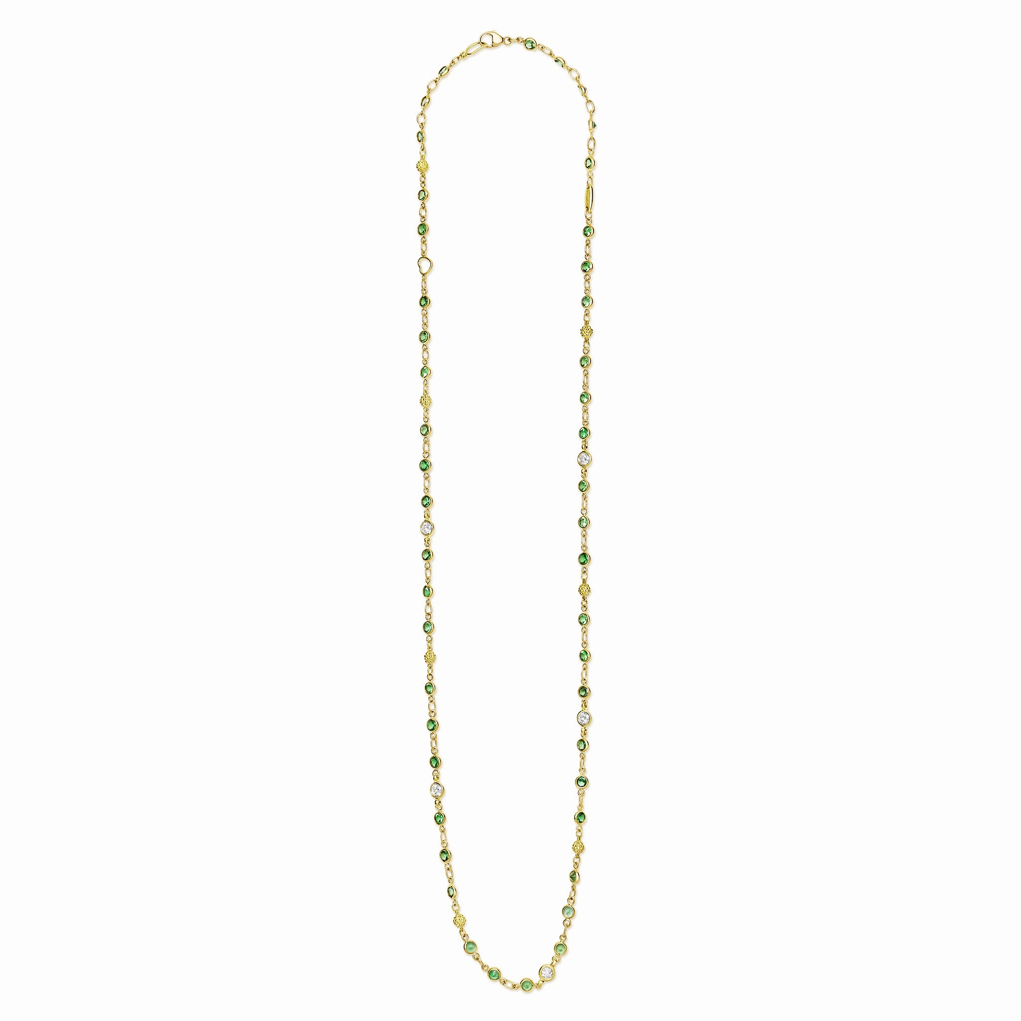 18K Gold Tsavorite Garnet & Diamond Station Necklace
