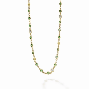 18K Gold Tsavorite Garnet & Diamond Station Necklace
