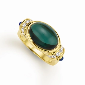18K Green Tourmaline Diamond and Sapphire Ring