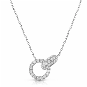 18K White Gold Natural Diamonds Circle Link Necklace