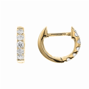 18K Yellow Gold 10mm Round Huggie Natural Diamonds Hoop Earrings