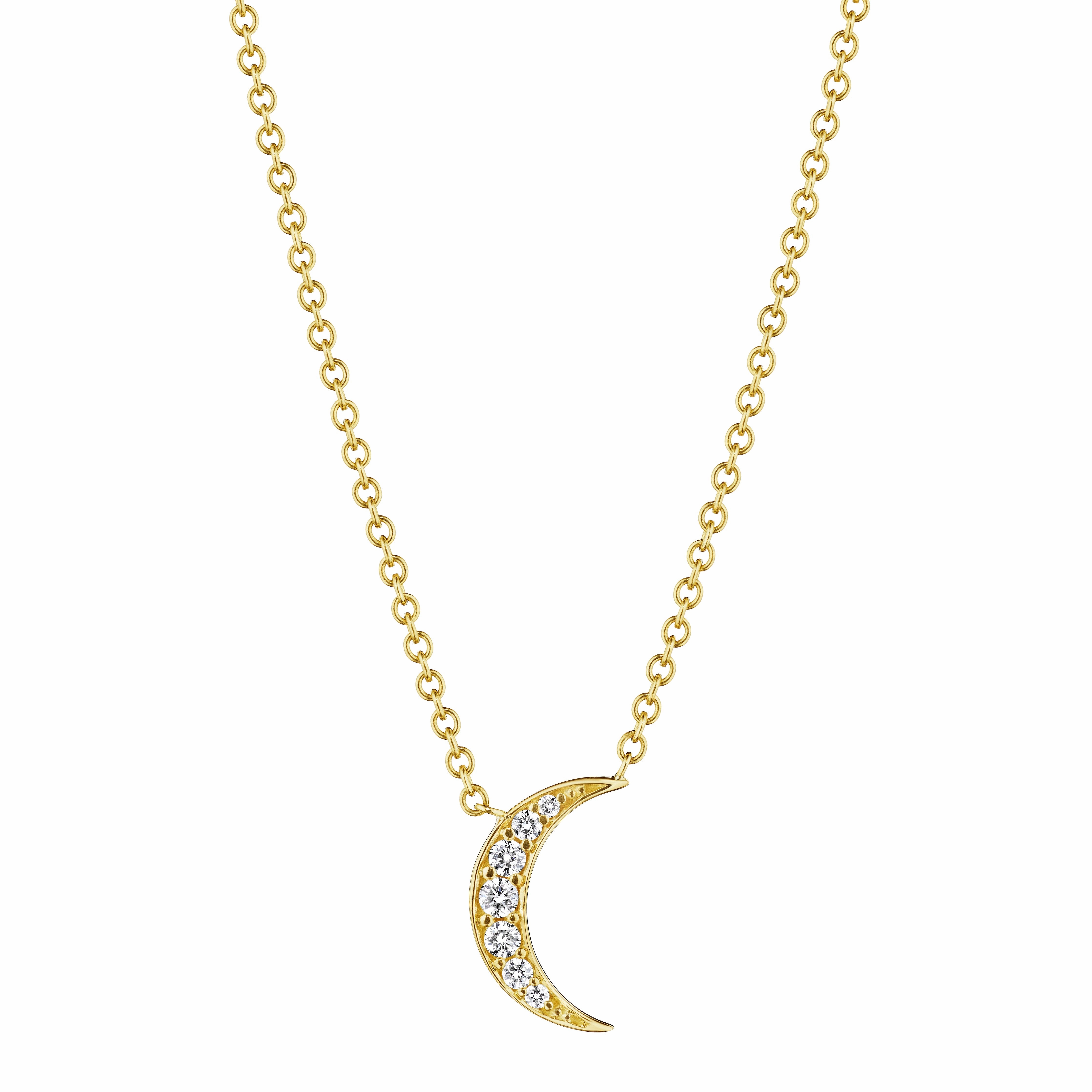 18k Yellow Gold Diamond Moon Necklace