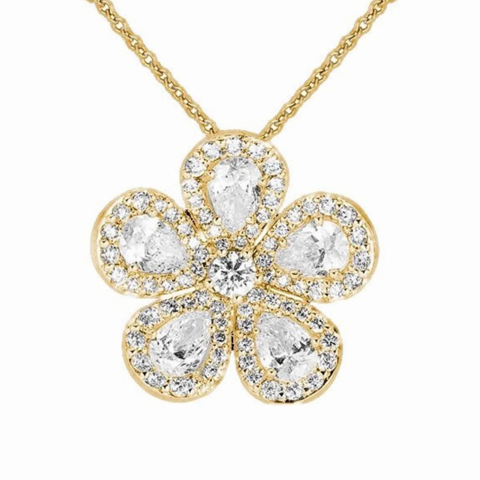 18k Yellow Gold Small Diamond Flower Pendant