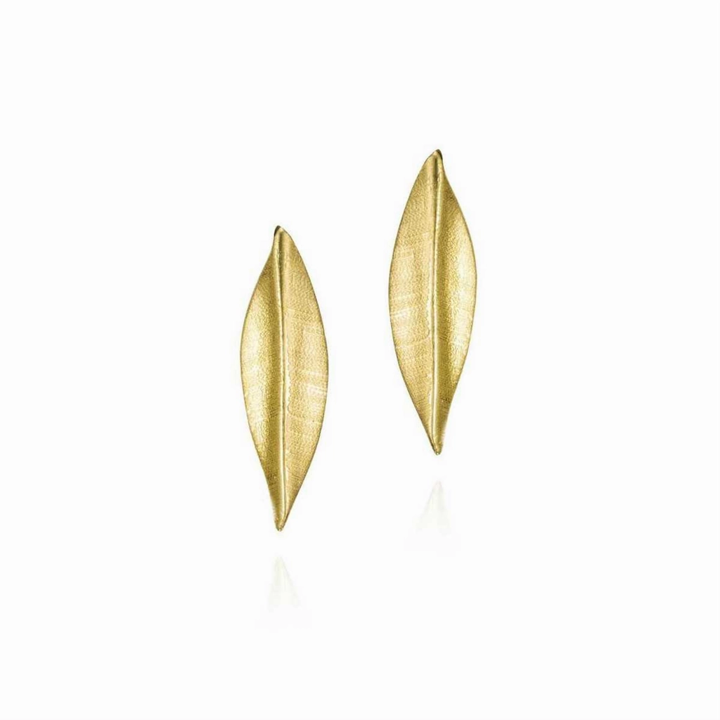 18K Yellow Gold Vermeil Leaf Motif Drop Earrings