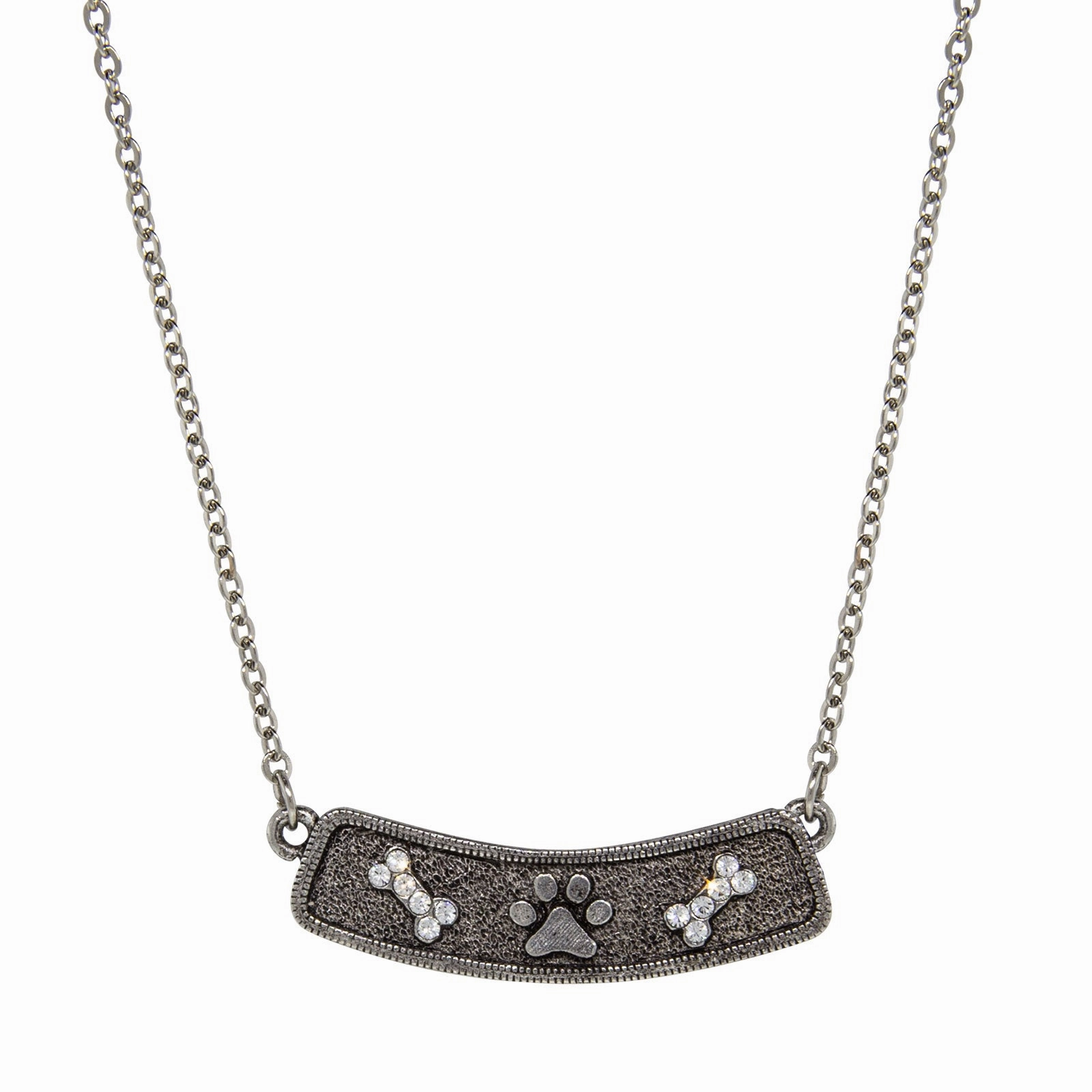 1928 Jewelry&reg; Pewter Crystal Bone And Paw Bar Necklace 17 Inch Adj