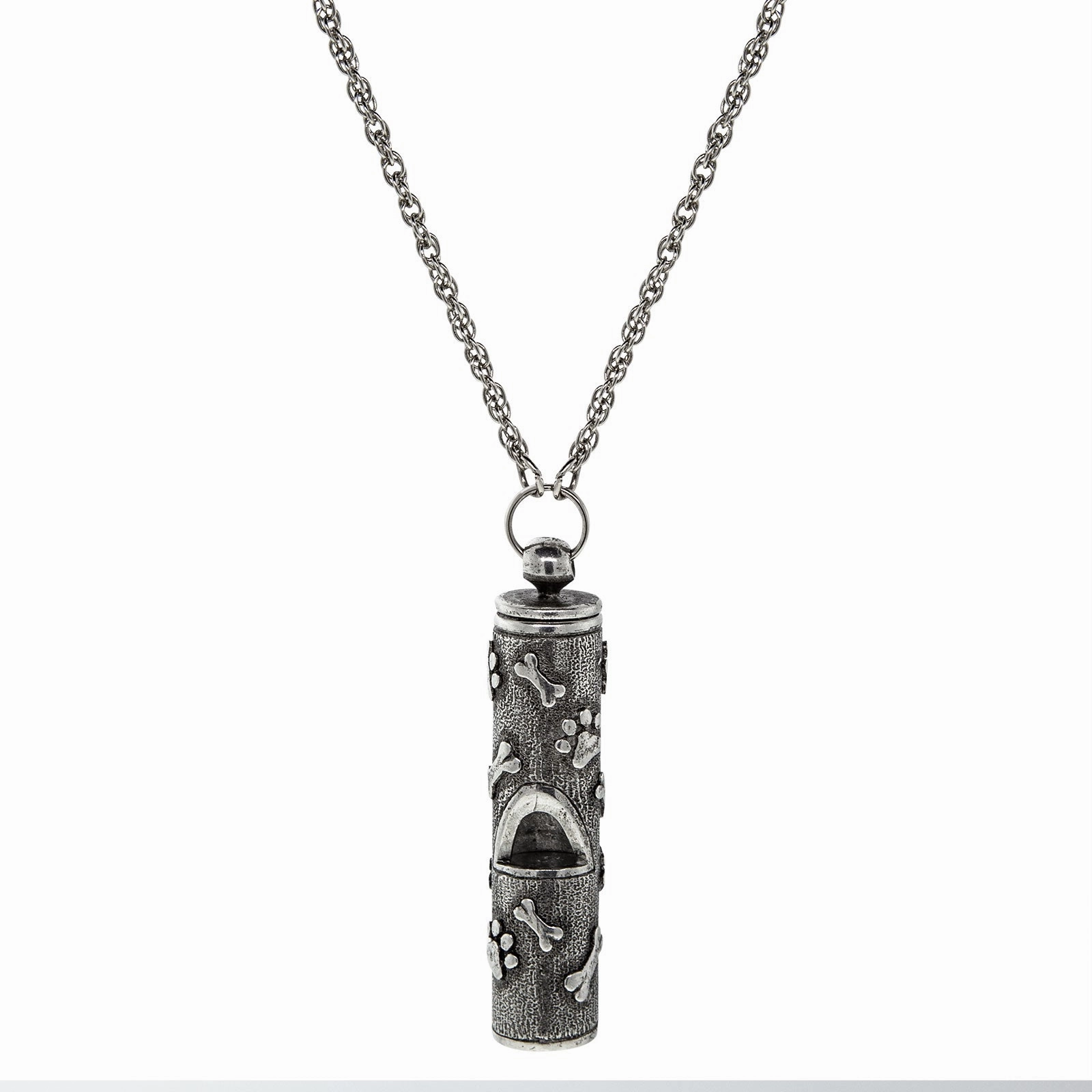 1928 Jewelry&reg; Pewter Dog Bone Paw Prints Whistle Necklace 28 In.