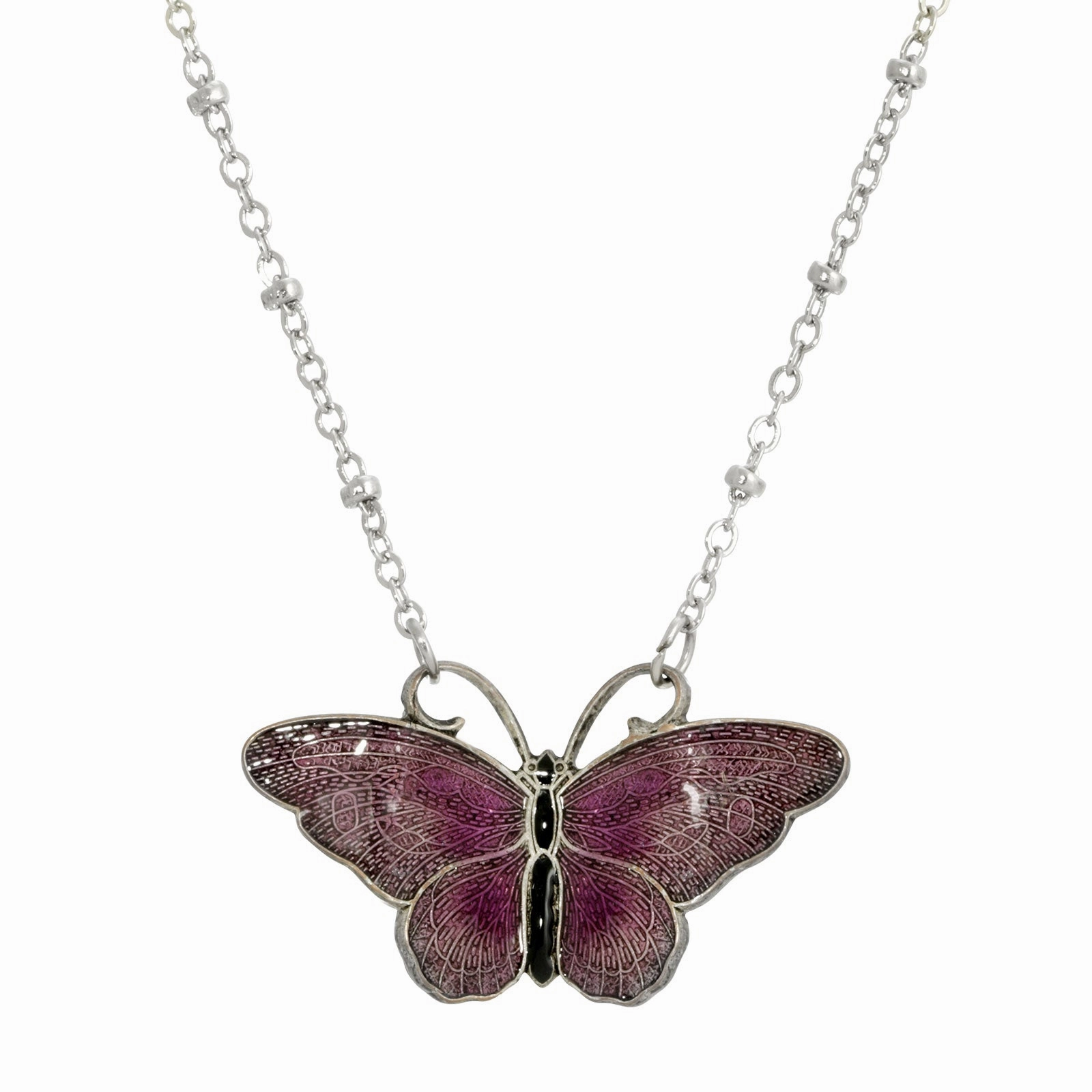 1928 Jewelry&reg; Silver-Tone Purple And Black Enamel Butterfly Necklace 16Adj.