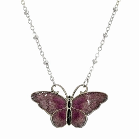 1928 Jewelry&reg; Silver-Tone Purple And Black Enamel Butterfly Necklace 16Adj.