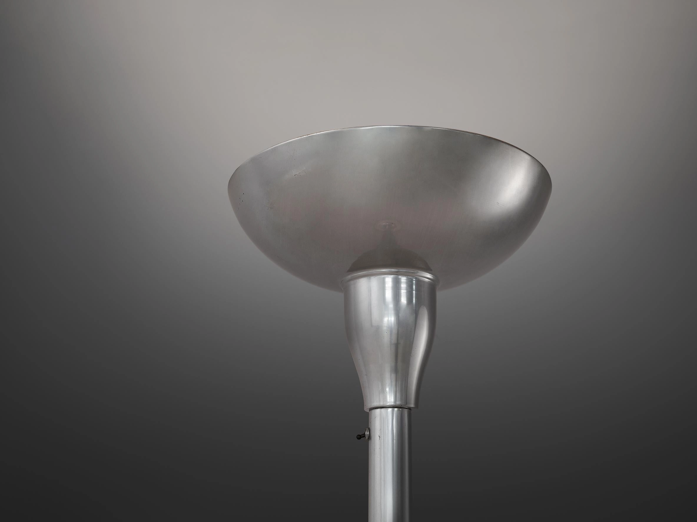 1930s French Art Deco Floor Lamp in Silver Aluminum