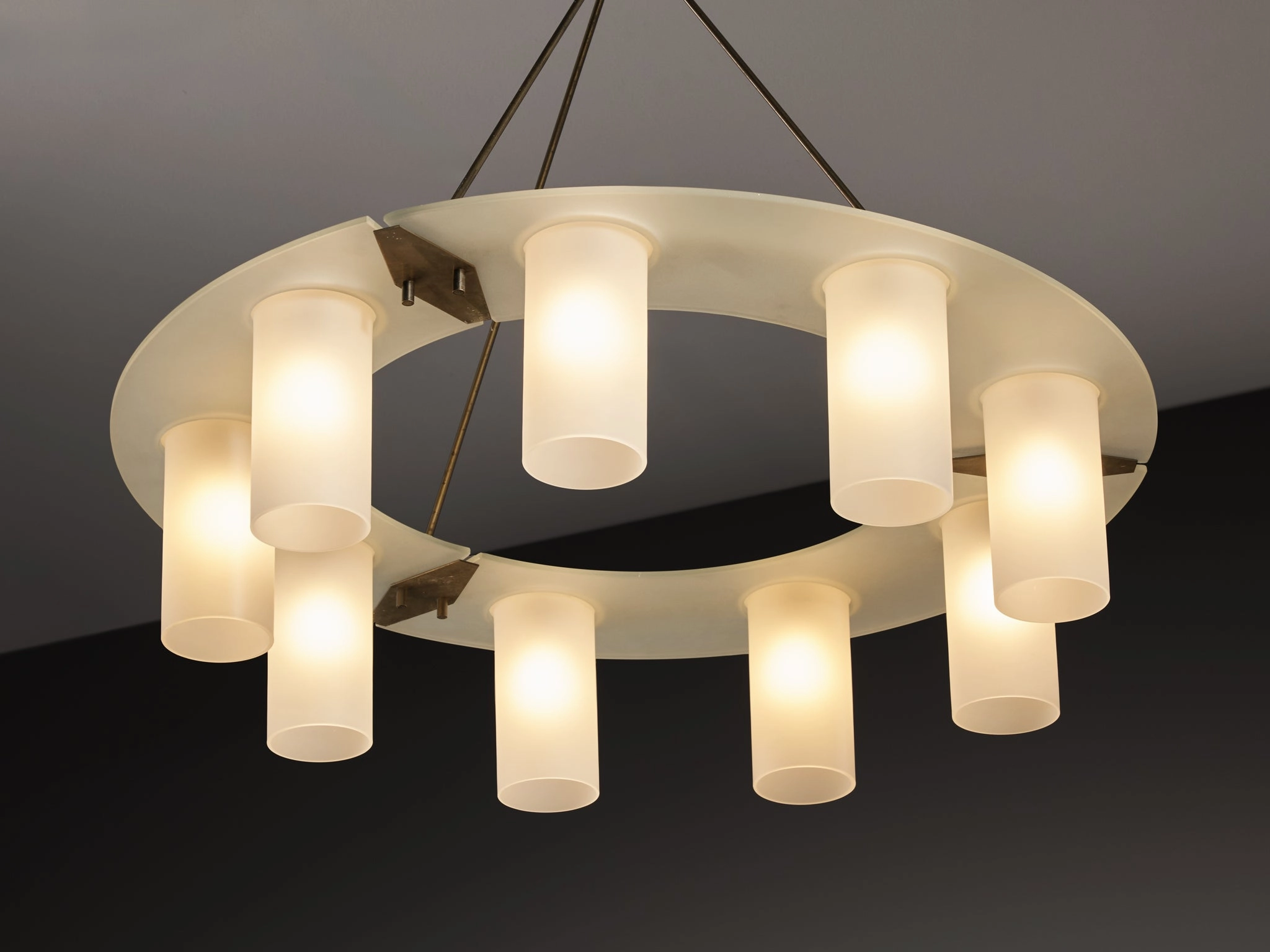 1950s Mid-Century Modern Italian Chandeliers in Satin Glass and Brass