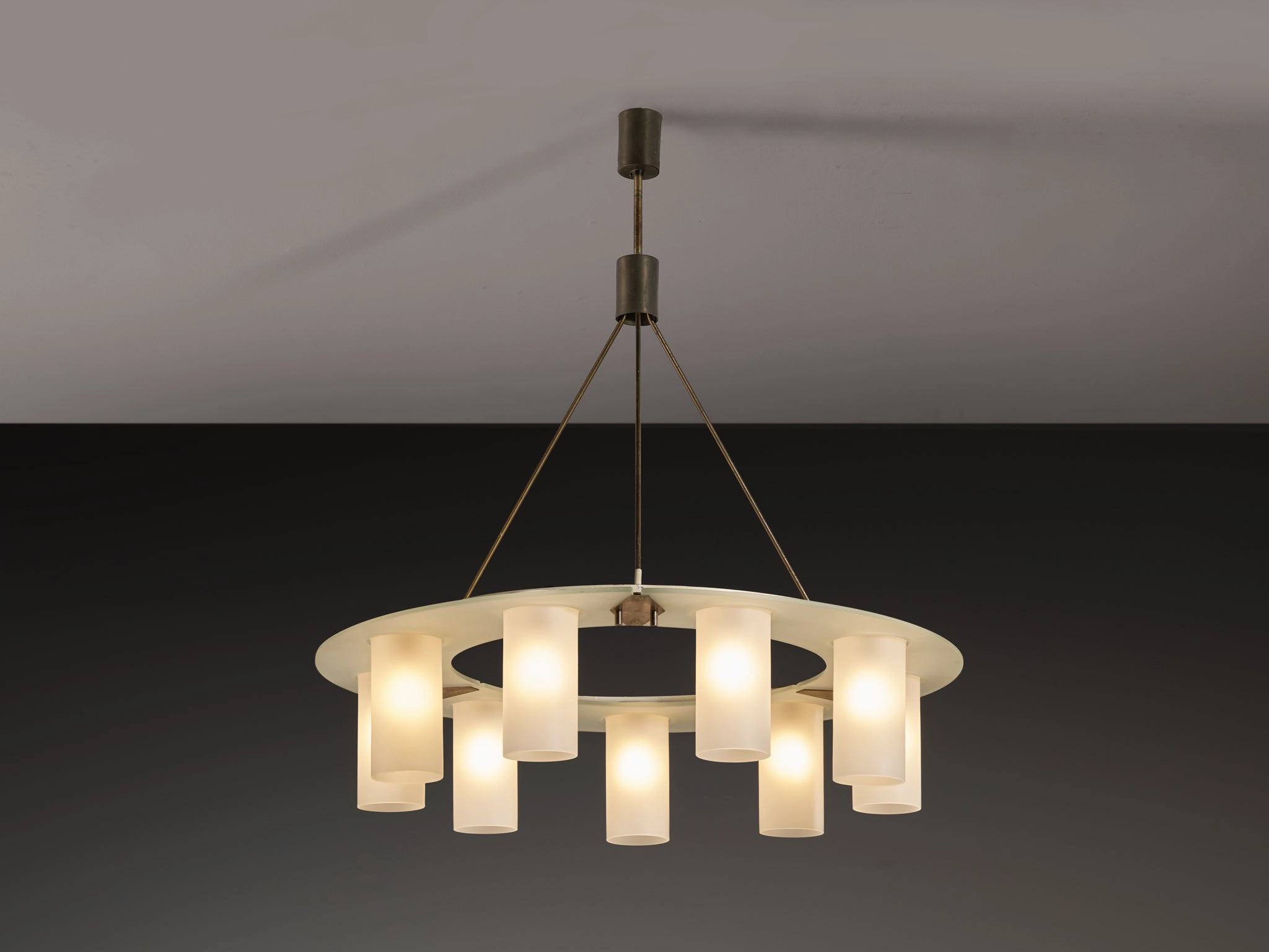 1950s Mid-Century Modern Italian Chandeliers in Satin Glass and Brass