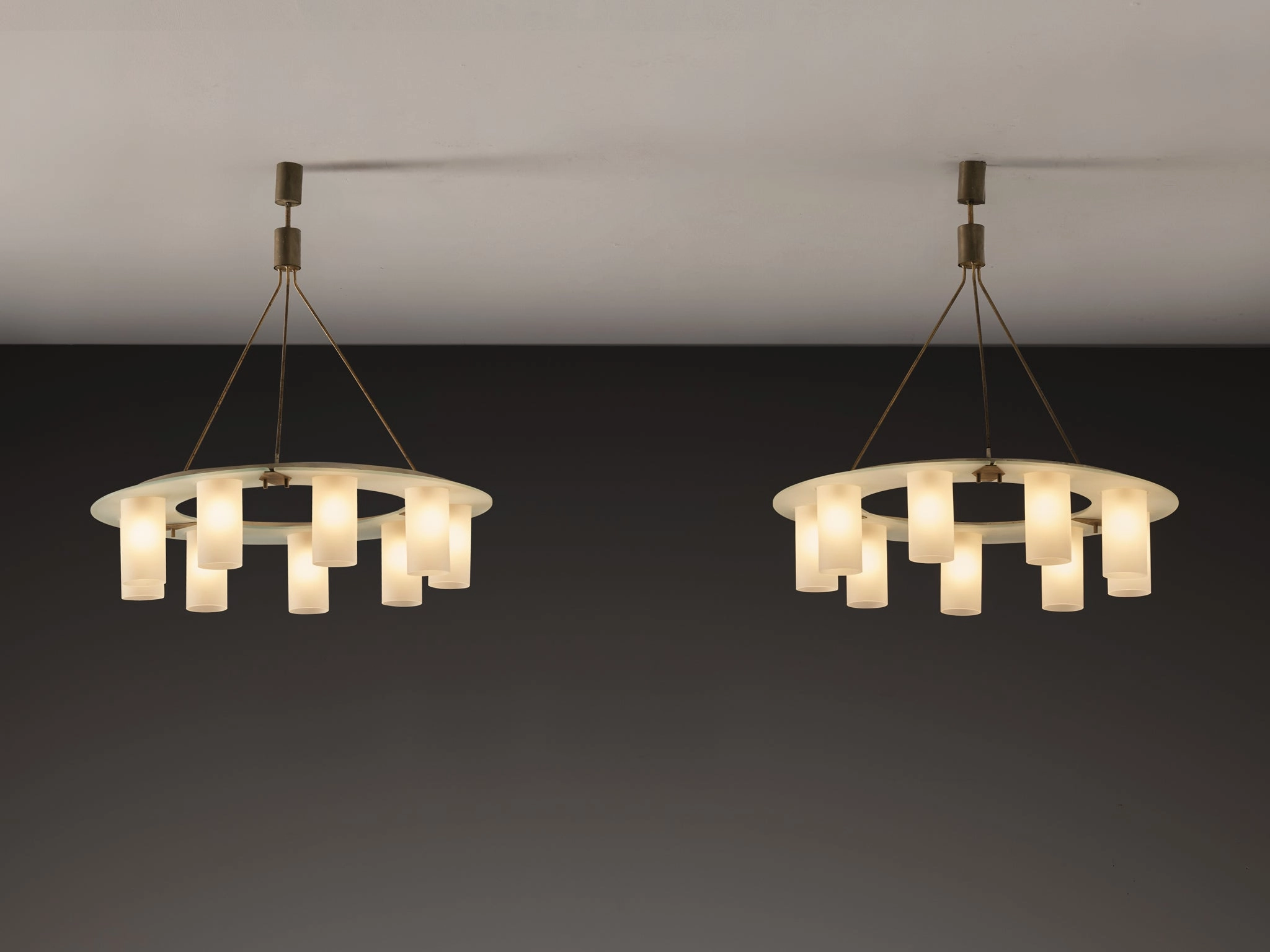 1950s Mid-Century Modern Italian Chandeliers in Satin Glass and Brass