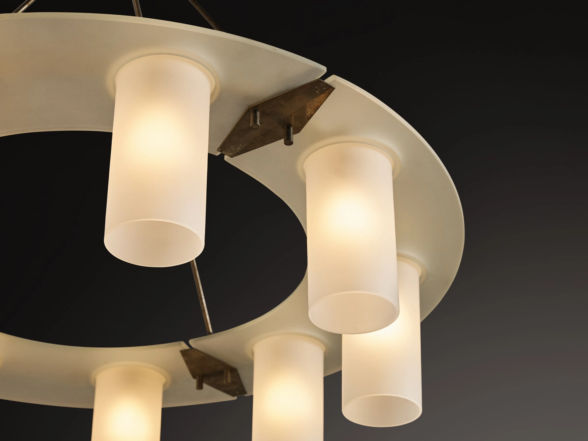 1950s Mid-Century Modern Italian Chandeliers in Satin Glass and Brass