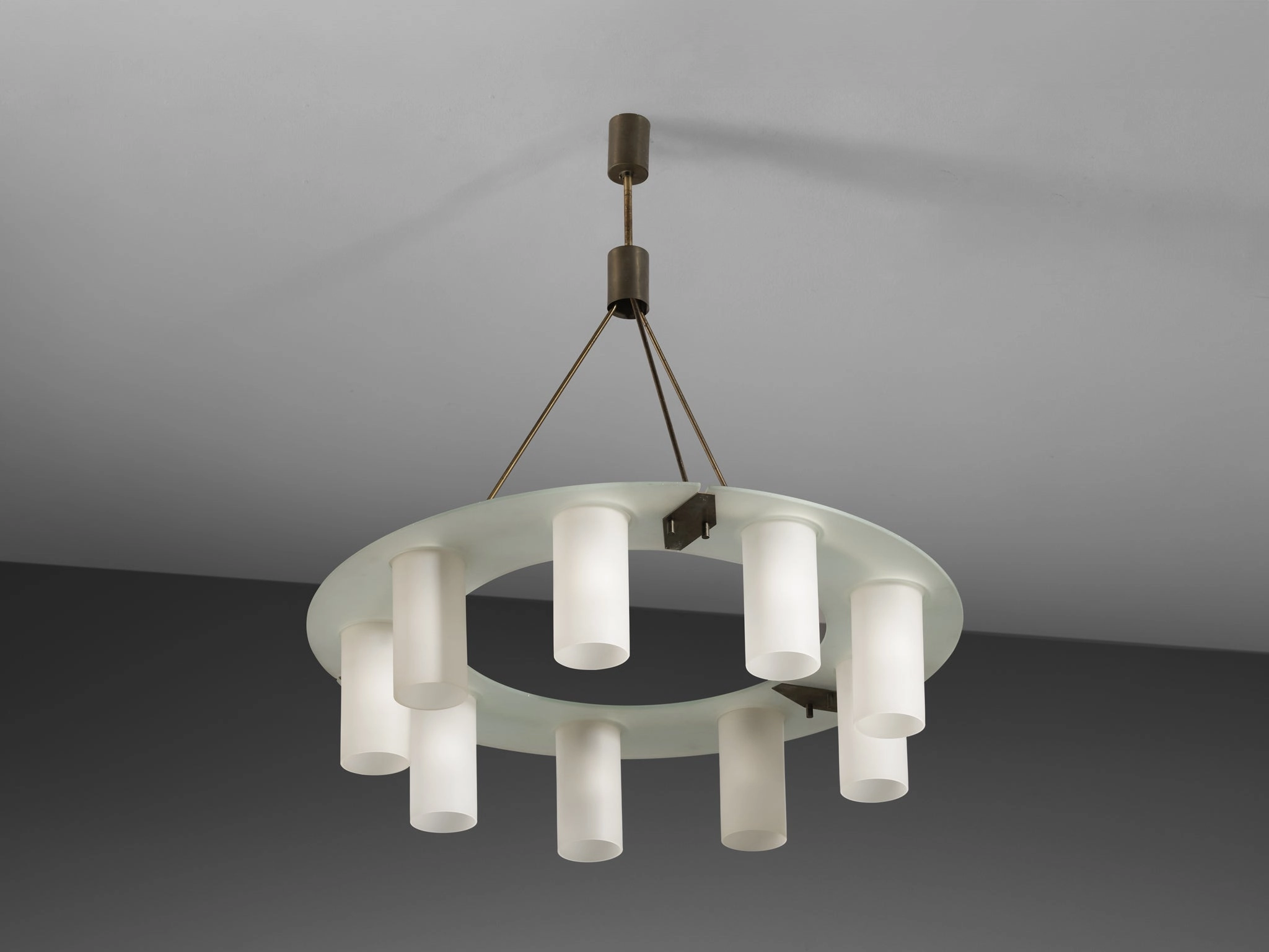 1950s Mid-Century Modern Italian Chandeliers in Satin Glass and Brass