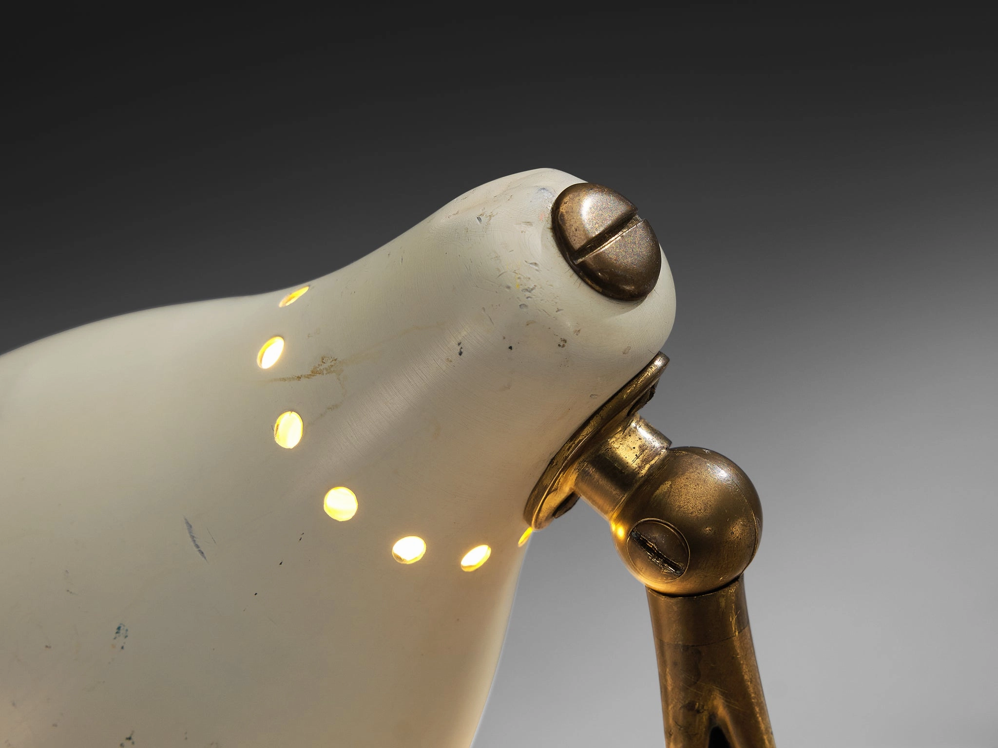 1950s Mid-Century Modern Italian Desk Lamp in Brass with Perforated Shade