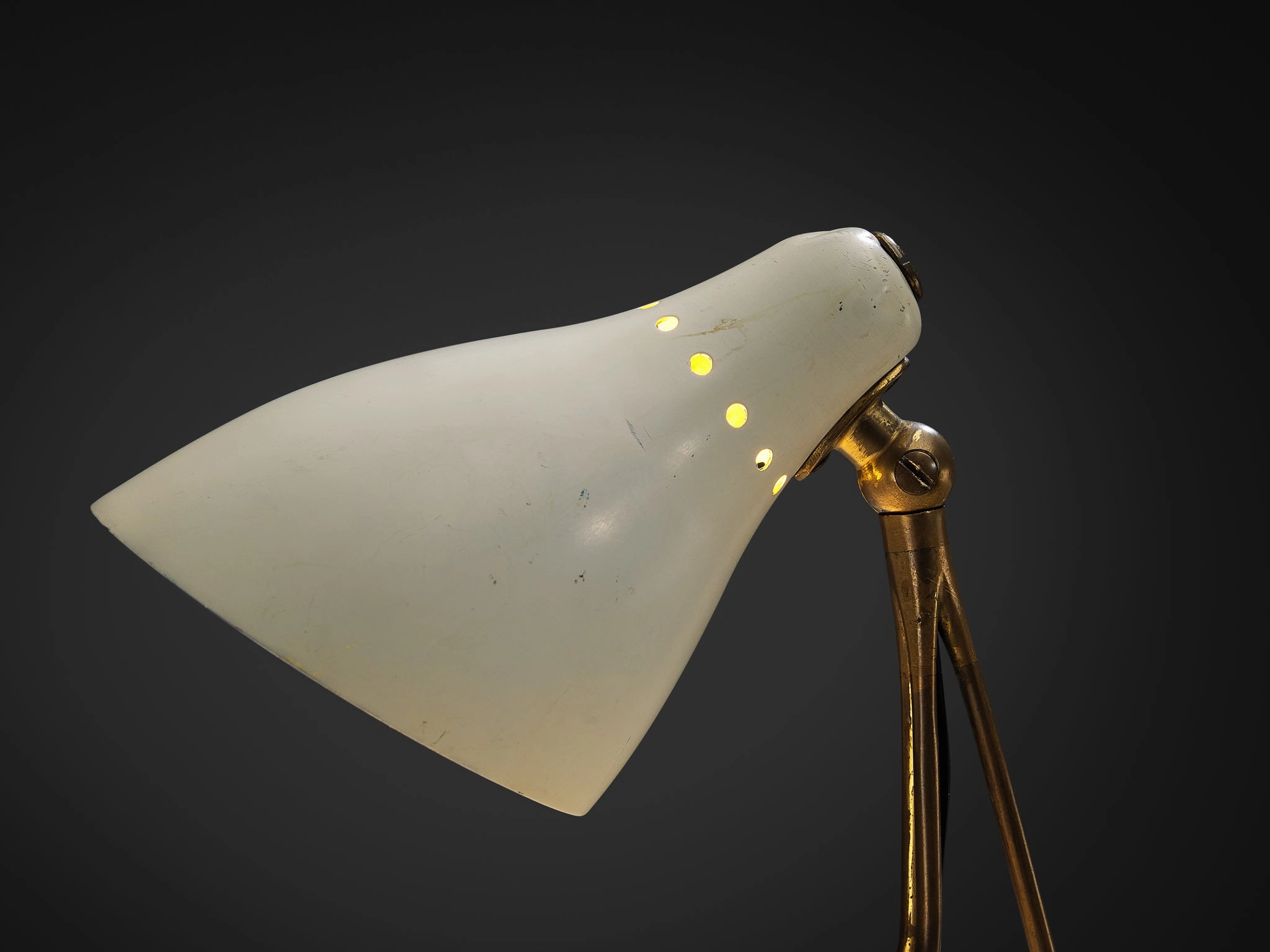 1950s Mid-Century Modern Italian Desk Lamp in Brass with Perforated Shade