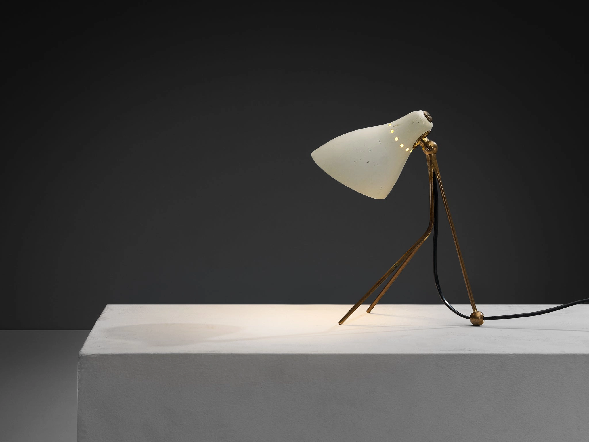 1950s Mid-Century Modern Italian Desk Lamp in Brass with Perforated Shade