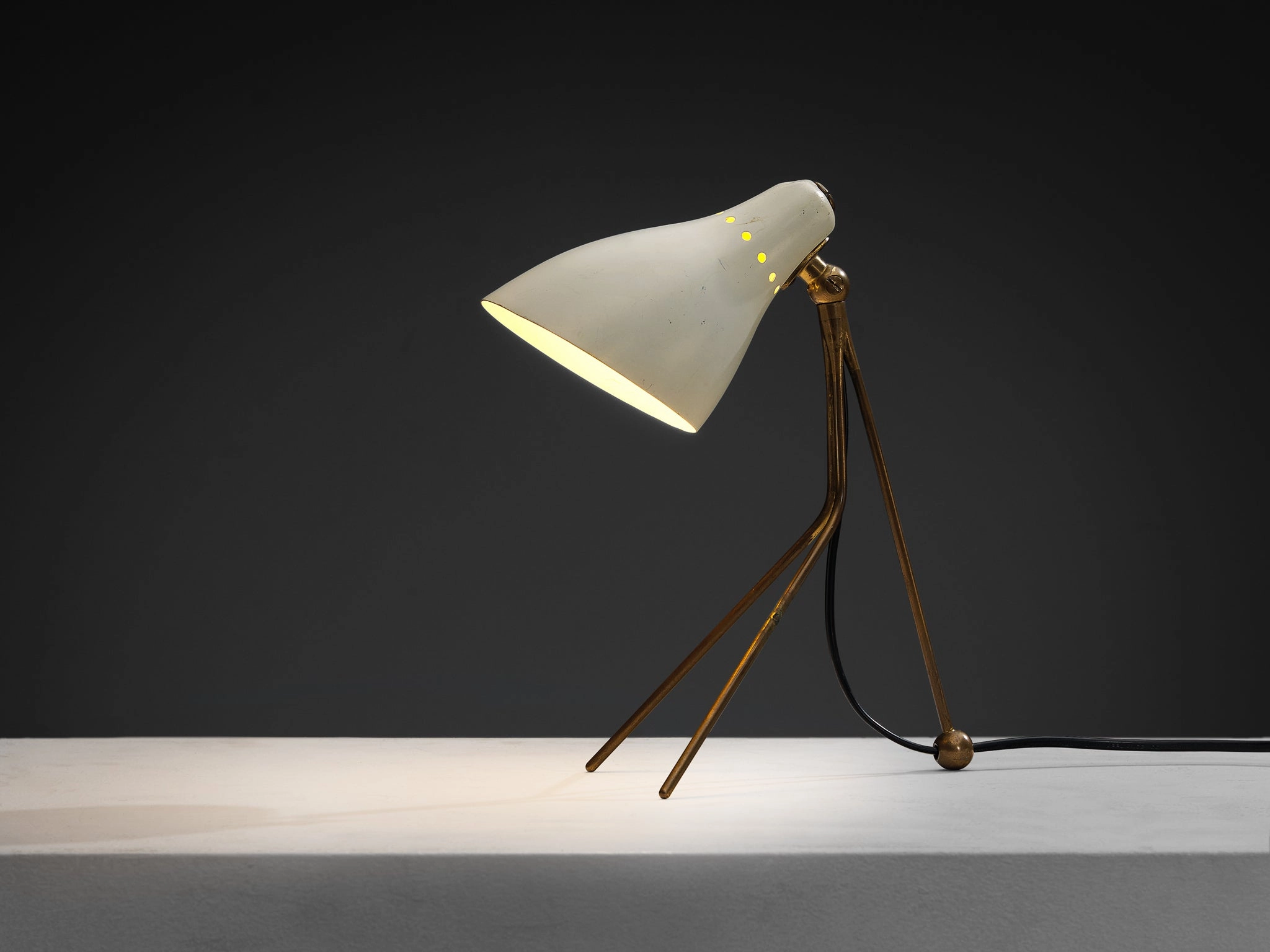 1950s Mid-Century Modern Italian Desk Lamp in Brass with Perforated Shade