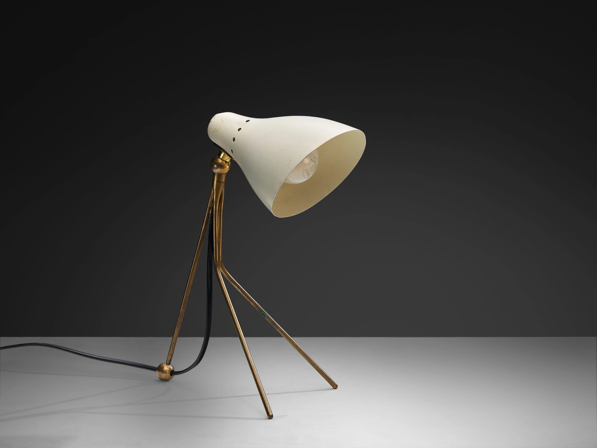 1950s Mid-Century Modern Italian Desk Lamp in Brass with Perforated Shade