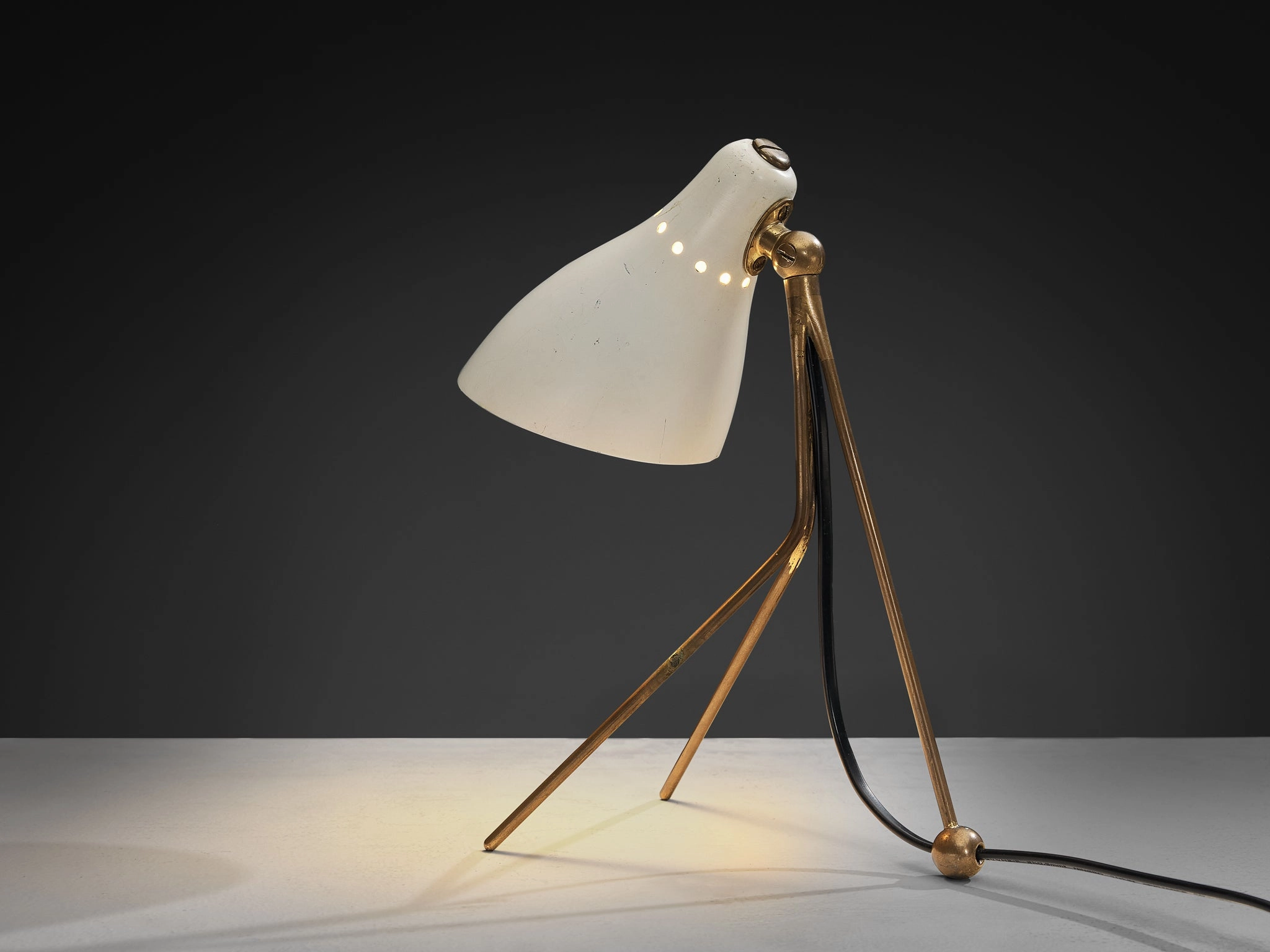 1950s Mid-Century Modern Italian Desk Lamp in Brass with Perforated Shade
