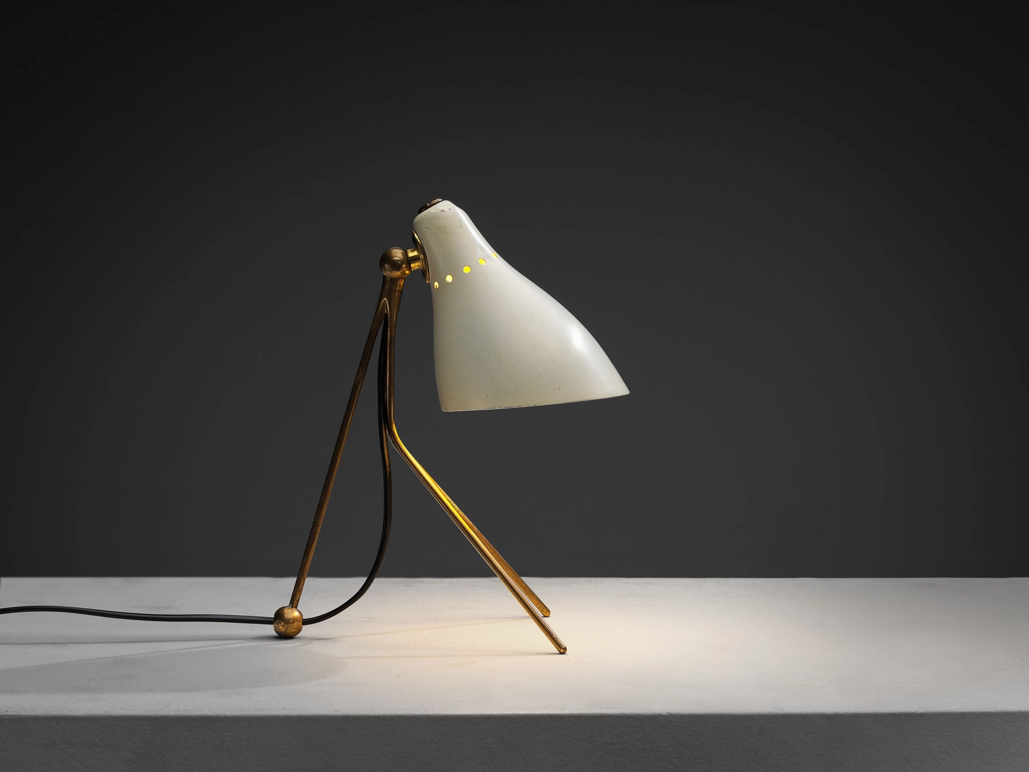 1950s Mid-Century Modern Italian Desk Lamp in Brass with Perforated Shade