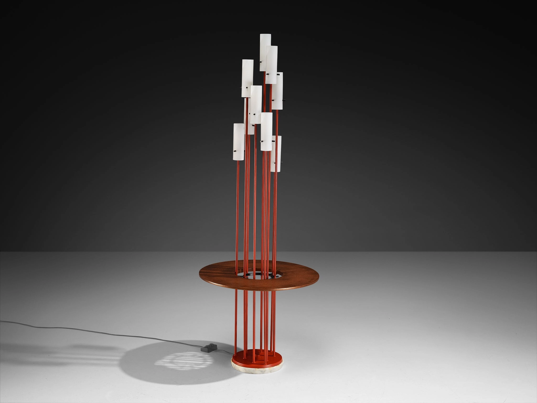 1950s Mid-Century Modern Italian Floor Lamp with Integrated Side Table in Teak