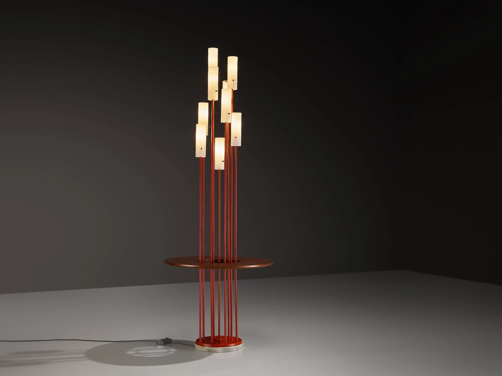 1950s Mid-Century Modern Italian Floor Lamp with Integrated Side Table in Teak