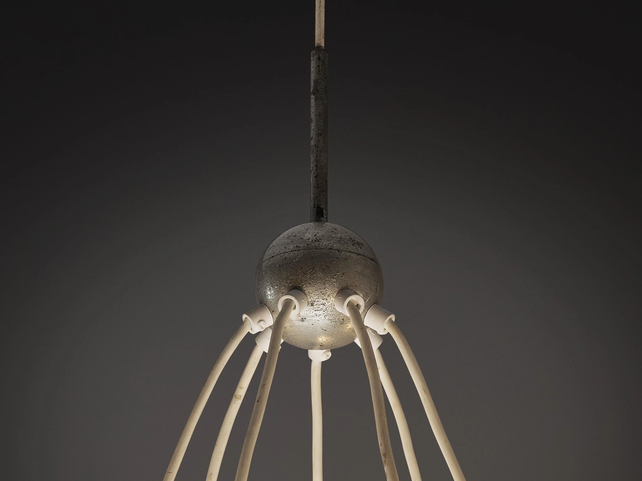 1970s Chandelier in Silver-Colored Metal & Blown Glass