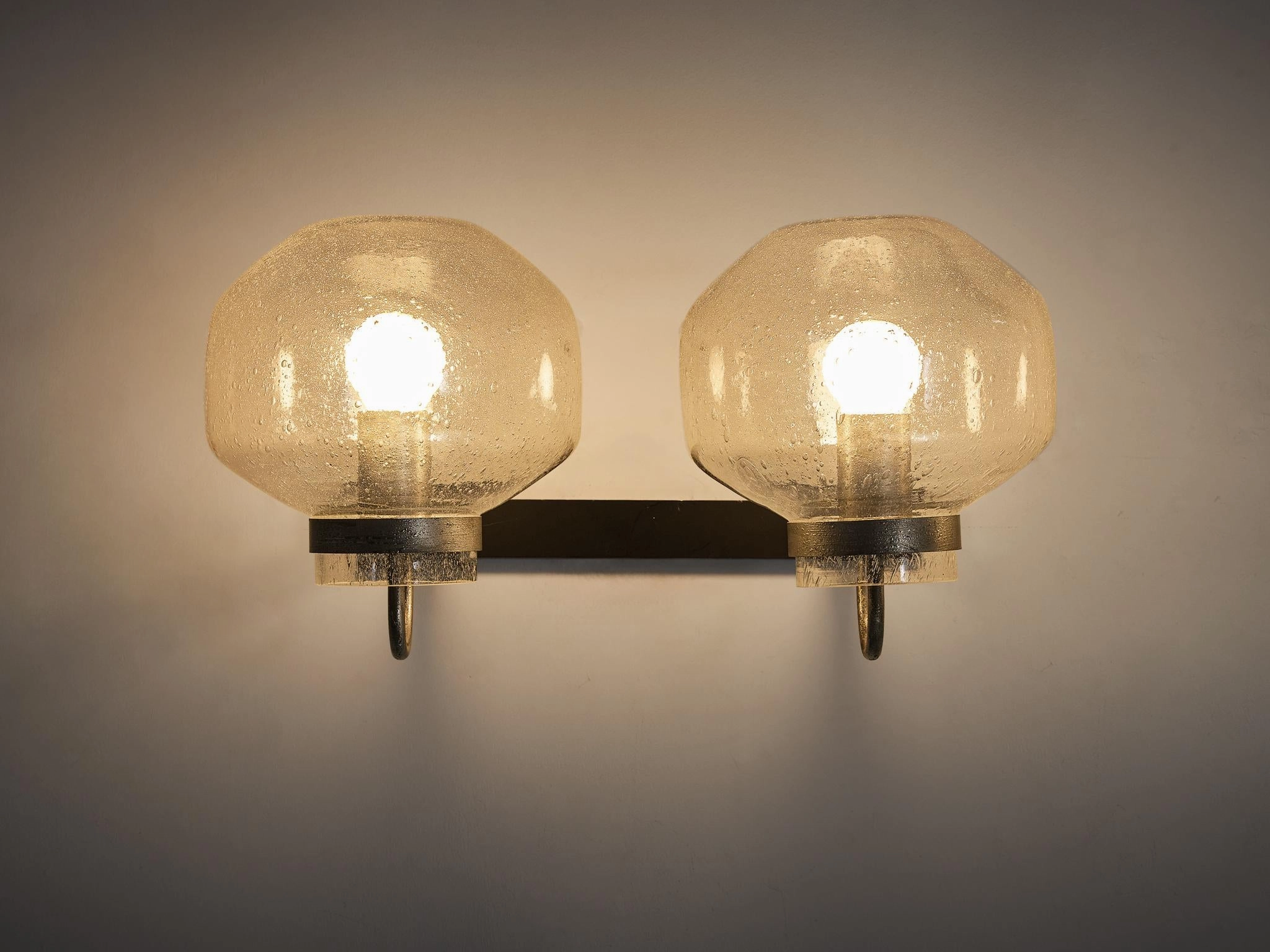 1970s Wall Lights in Black-Coated Aluminum and Blown Glass